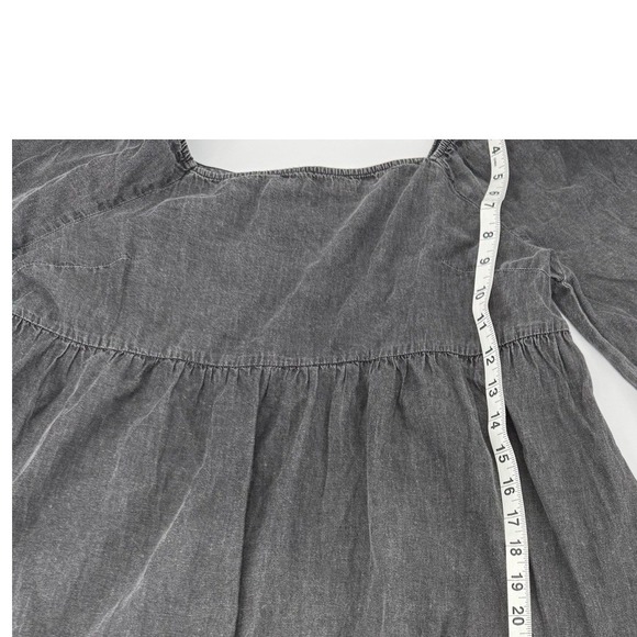 Flying Tomato Med Gray Mini Dress Smocked Puff Sleeve Peasant Cottagecore Boho - Picture 4 of 4